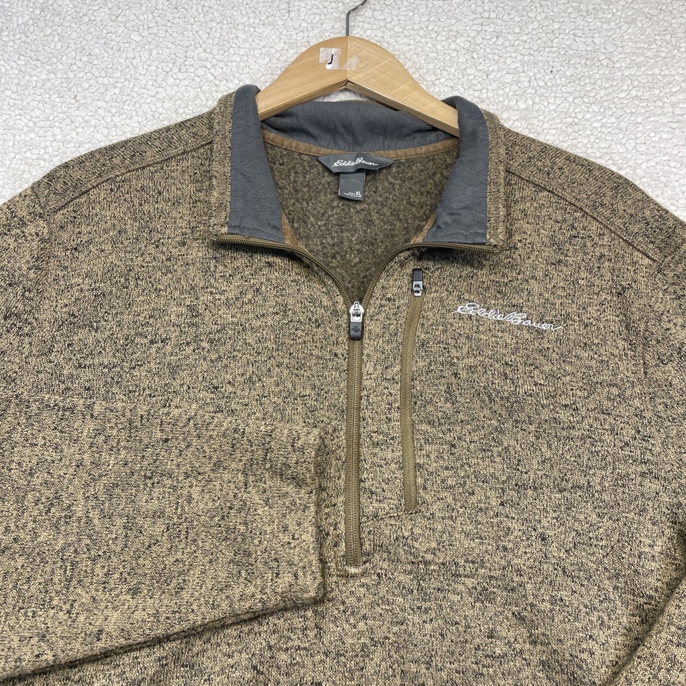Eddie Bauer Pullover Mens XL Brown EM32LK112 1/4 Zip Sweater Knit Fleece Pocket